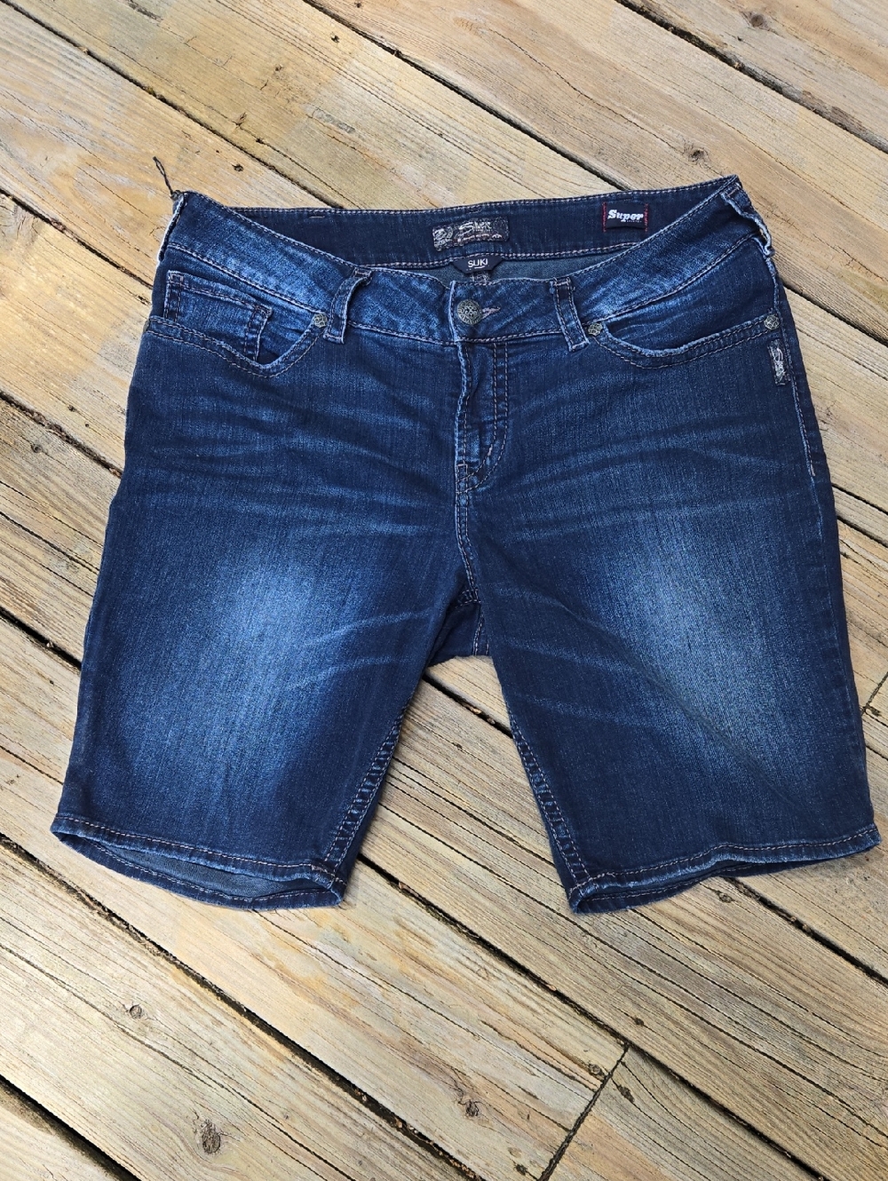 Silver Jeans Dark Indigo Suki Mid Bermuda Shorts